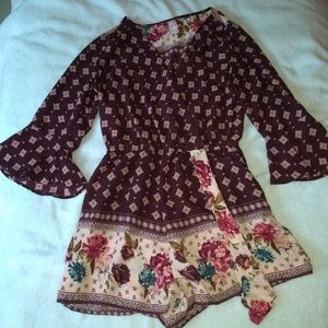Xhiliration wine colored floral romper